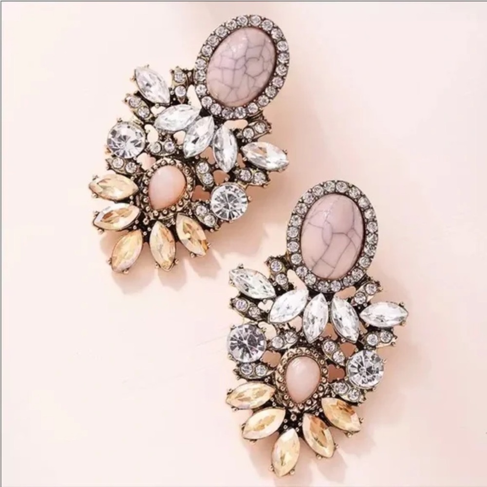 Vintage-Inspired Pink and Gold Crystal Statement Earrings